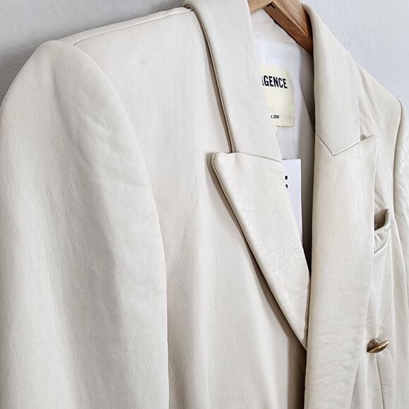 L'Agence Kenzie Lambskin Leather Double Breasted Blazer White Gold 2 NWT - Picture 4 of 16